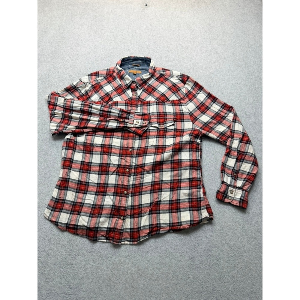 Jachs Girlfriend Womens XXL Red Plaid Flannel Snap Button Western Shirt Cotton